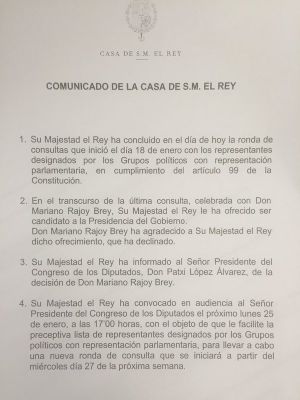 Comunicado de La Zarzuela. Comunicado de La Zarzuela.