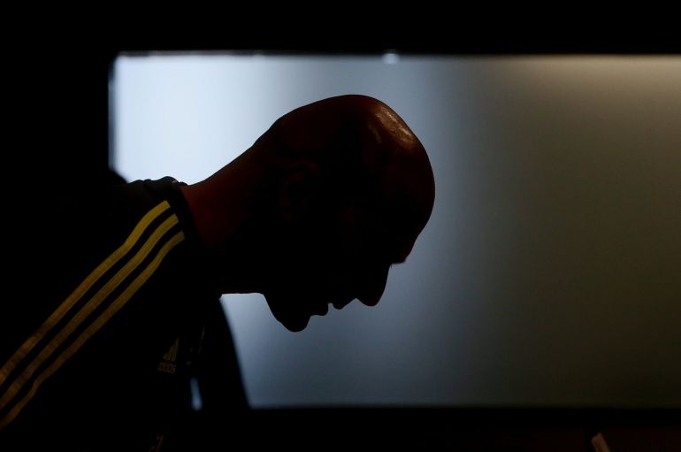 Zinedine Zidane, durante una rueda de prensa en Valdebebas Zinedine Zidane, durante una rueda de prensa en Valdebebas