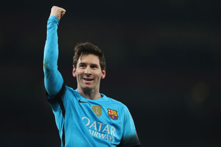 Messi celebra su gol en el Emirates Messi celebra su gol en el Emirates