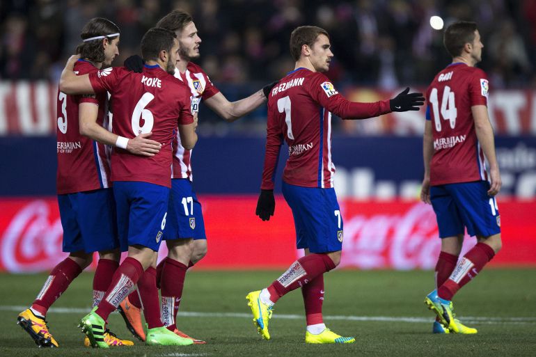Los futbolistas del Atlético de Madrid celebran el gol de Griezmann Los futbolistas del Atlético de Madrid celebran el gol de Griezmann