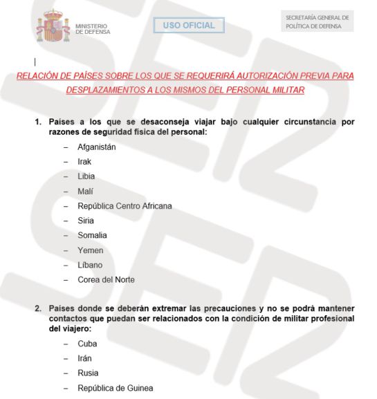Países para los que se requerirá autorización previa Países para los que se requerirá autorización previa