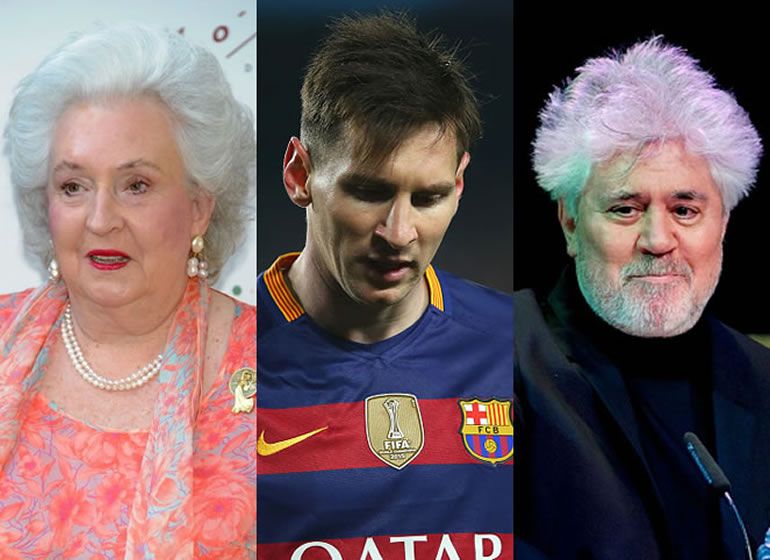 La Infanta Doña Pilar, hermana del rey Juan Carlos I, el futbolista Leo Messi y el director de cine Pedro Almodóvar La Infanta Doña Pilar, hermana del rey Juan Carlos I, el futbolista Leo Messi y el director de cine Pedro Almodóvar