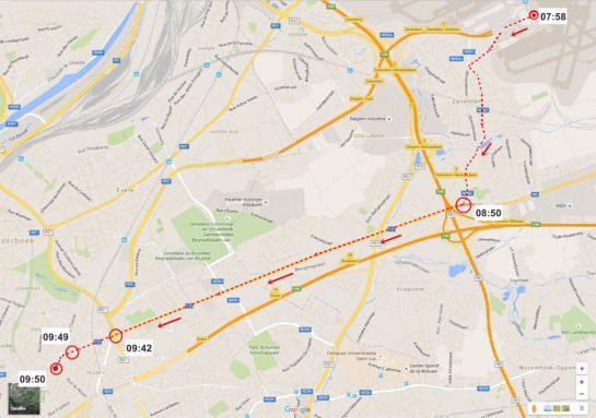 El recorrido seguido por terrorista en su huída, desde el Aeropuerto hasta Bruselas. El recorrido seguido por terrorista en su huída, desde el Aeropuerto hasta Bruselas.