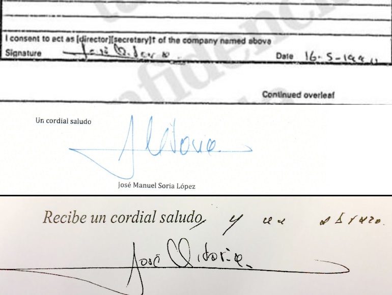 Tres firmas de José Manuel Soria a lo largo del tiempo. La firma de arriba corresponde al documento publicado este miércoles por El Confidencial y las otras dos son de documentos a los que ha tenido acceso la Cadena SER que no están relacionados con los ‘papeles de Panamá’ Tres firmas de José Manuel Soria a lo largo del tiempo. La firma de arriba corresponde al documento publicado este miércoles por El Confidencial y las otras dos son de documentos a los que ha tenido acceso la Cadena SER que no están relacionados con los ‘papeles de Panamá’