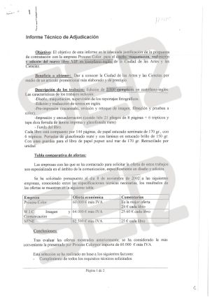 Informe técnico de adjucación de la producción y el diseño del libro VIP en castellano e inglés de la Ciencias de las Artes y las Ciencias. Figura, entre otras, la empresa Process Color. Informe técnico de adjucación de la producción y el diseño del libro VIP en castellano e inglés de la Ciencias de las Artes y las Ciencias. Figura, entre otras, la empresa Process Color.