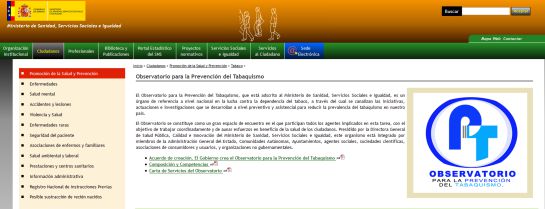 Imagen de la web del Ministerio de Sanidad Imagen de la web del Ministerio de Sanidad