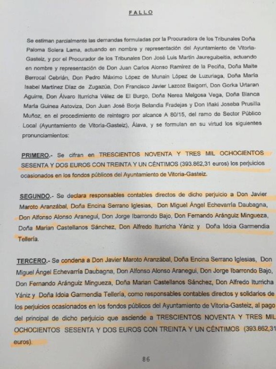 Extracto del fallo del Tribunal de Cuentas. Extracto del fallo del Tribunal de Cuentas.