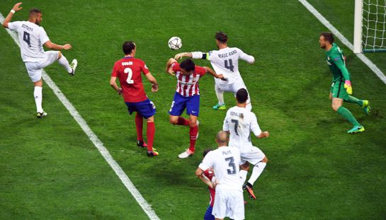 Sergio Ramos, en el primer gol de la final de la Champions entre el Real Madrid y el Atlético. Sergio Ramos, en el primer gol de la final de la Champions entre el Real Madrid y el Atlético.