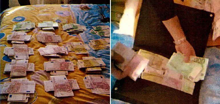 Billetes de 500 y 100 euros hallados en el maletín de Francisco Granados encontrado en el altillo de casa de sus suegros. Las imágenes están documentadas en el informe de la Guardia Civil. Billetes de 500 y 100 euros hallados en el maletín de Francisco Granados encontrado en el altillo de casa de sus suegros. Las imágenes están documentadas en el informe de la Guardia Civil.