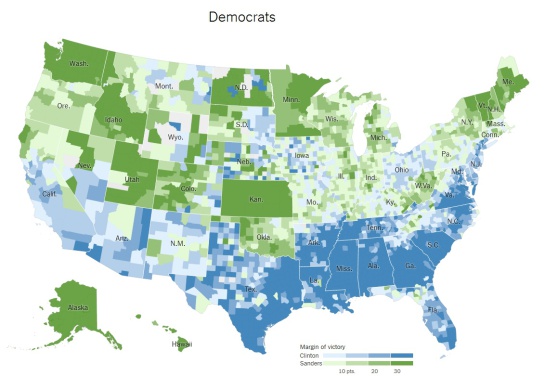 Mapa de Estados Unidos con los resultados de las elecciones primarias del Partido Demócrata. Mapa de Estados Unidos con los resultados de las elecciones primarias del Partido Demócrata.