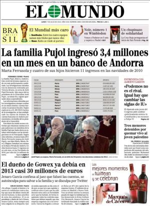Portada de 'El Mundo' del 7 de julio de 2014. Portada de 'El Mundo' del 7 de julio de 2014.