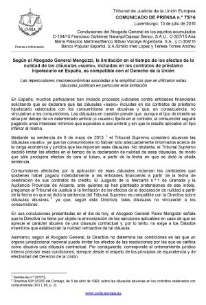 Conclusiones del abogado general del TJUE sobre las cláusulas suelo (1/2). Conclusiones del abogado general del TJUE sobre las cláusulas suelo (1/2).
