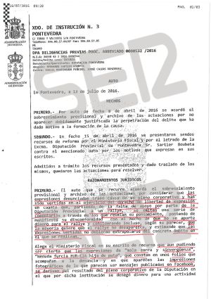 Auto de archivo de la querella de Carmela Silva contra el concejal de Igualdad del PP de Moraña (1/3). Auto de archivo de la querella de Carmela Silva contra el concejal de Igualdad del PP de Moraña (1/3).