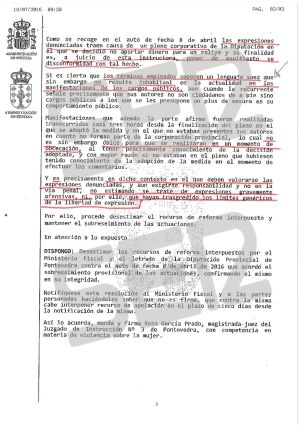 Auto de archivo de la querella de Carmela Silva contra el concejal de Igualdad del PP de Moraña (3/3). Auto de archivo de la querella de Carmela Silva contra el concejal de Igualdad del PP de Moraña (3/3).