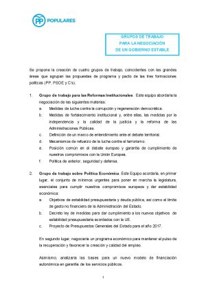 Documento del Partido Popular sobre los grupos de trabajo. Documento del Partido Popular sobre los grupos de trabajo.