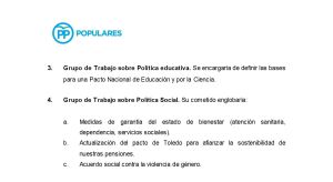 Documento del Partido Popular sobre los grupos de trabajo. Documento del Partido Popular sobre los grupos de trabajo.