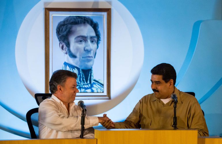 El presidente Colombia, Juan Manuel Santos, durante un encuentro con su par de Venezuela, Nicolás Maduro. El presidente Colombia, Juan Manuel Santos, durante un encuentro con su par de Venezuela, Nicolás Maduro.
