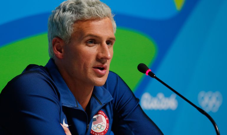Ryan Lochte, en una rueda de prensa en Rio de Janeiro Ryan Lochte, en una rueda de prensa en Rio de Janeiro