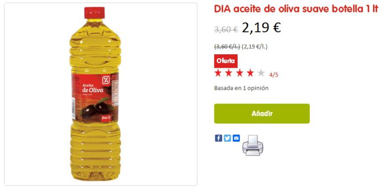Captura de pantalla de la oferta del aceite de oliva, en la web de DIA. Captura de pantalla de la oferta del aceite de oliva, en la web de DIA.