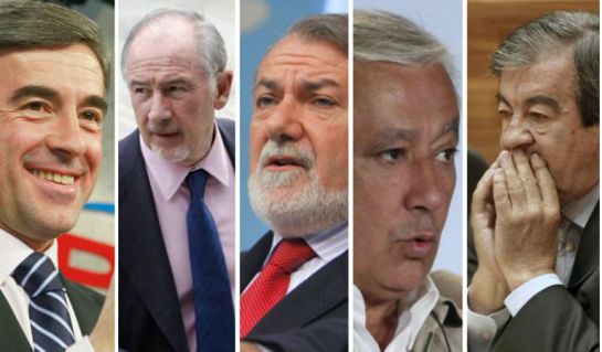 De izquierda a derecha, Ángel Acebes, Rodrigo Rato, Jaime Mayor Oreja, Javier Arenas y Francisco Álvarez Cascos. De izquierda a derecha, Ángel Acebes, Rodrigo Rato, Jaime Mayor Oreja, Javier Arenas y Francisco Álvarez Cascos.