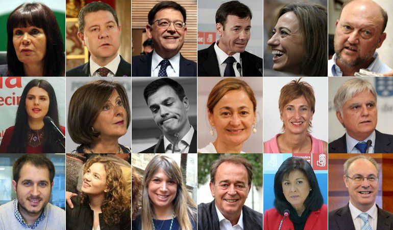 Los 17 miembros de la Ejecutiva del PSOE que han presentado su renuncia para derribar a Pedro Sánchez. Los 17 miembros de la Ejecutiva del PSOE que han presentado su renuncia para derribar a Pedro Sánchez.