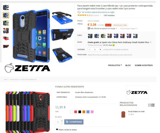 Las carcasas del Xiaomi Redmi Note 3 (foto superior) y del Zetta (foto inferior). Las carcasas del Xiaomi Redmi Note 3 (foto superior) y del Zetta (foto inferior).