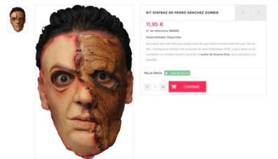 La máscara de Pedro Sánchez zombi. La máscara de Pedro Sánchez zombi.