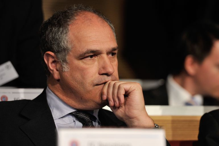 Zubizarreta, durante un sorteo de la Champions Zubizarreta, durante un sorteo de la Champions