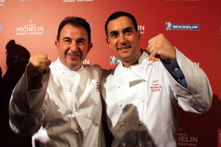 Martín Berasategui y Paolo Casagrande celebrando la tercera estrella Martín Berasategui y Paolo Casagrande celebrando la tercera estrella