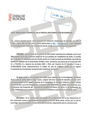 Denuncia de la Generalitat Valenciana (página 1 de 2). Denuncia de la Generalitat Valenciana (página 1 de 2).