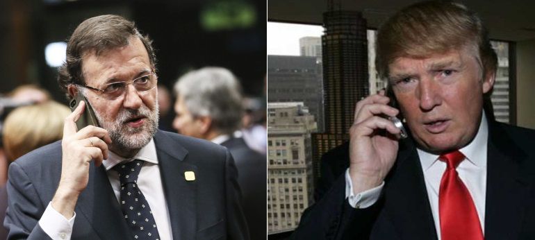Montaje fotográfico de Rajoy y Trump hablando por teléfono. Montaje fotográfico de Rajoy y Trump hablando por teléfono.