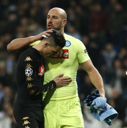 Reina y Callejón, al término del partido. Reina y Callejón, al término del partido.