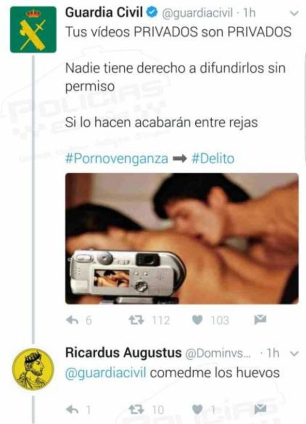 Mensaje del usuario Ricardus Augustos a la Guardia Civil, actualmente borrado. Mensaje del usuario Ricardus Augustos a la Guardia Civil, actualmente borrado.