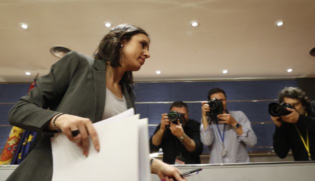 La portavoz de Podemos en el Congreso, Irene Montero, durante su comparecencia ante los medios La portavoz de Podemos en el Congreso, Irene Montero, durante su comparecencia ante los medios
