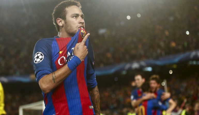 Neymar, durante la celebración del gol de Sergi Roberto Neymar, durante la celebración del gol de Sergi Roberto