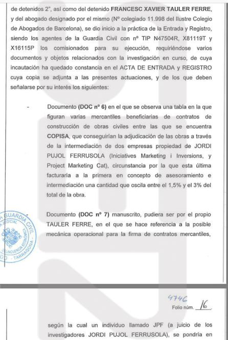 El sumario del caso incluye facturas que la empresa COPISA, una de las mayores beneficiadas por obra pública en Cataluña, pagó a dos empresas de Jordi Pujol Ferrusola El sumario del caso incluye facturas que la empresa COPISA, una de las mayores beneficiadas por obra pública en Cataluña, pagó a dos empresas de Jordi Pujol Ferrusola