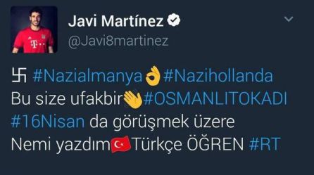 La cuenta hackeada del futbolista Javi Martínez. La cuenta hackeada del futbolista Javi Martínez.