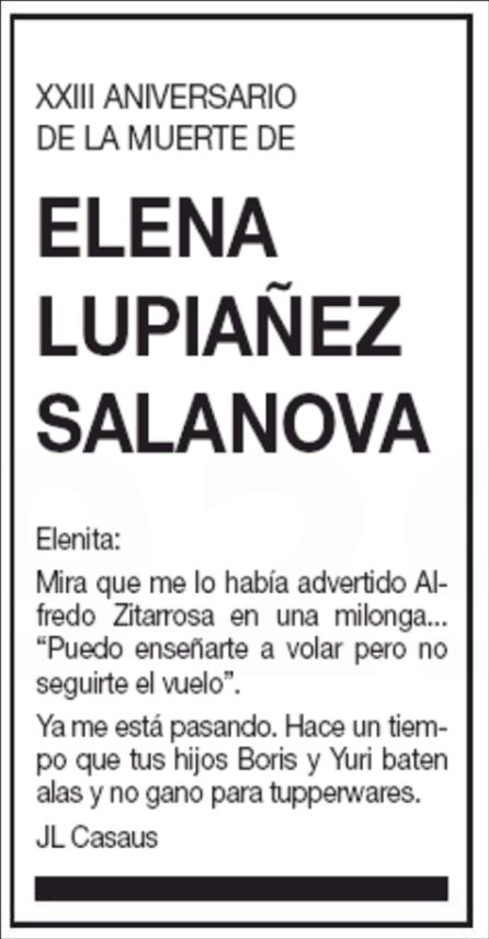Esquela de Elena Lupiañez. Esquela de Elena Lupiañez.