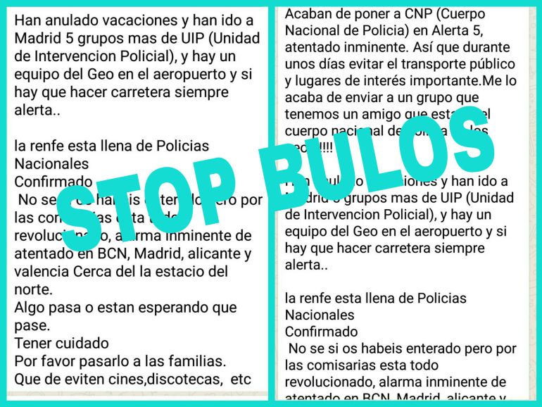 La Policía pide no compartir los falsos mensajes sobre riesgo de atentados. La Policía pide no compartir los falsos mensajes sobre riesgo de atentados.