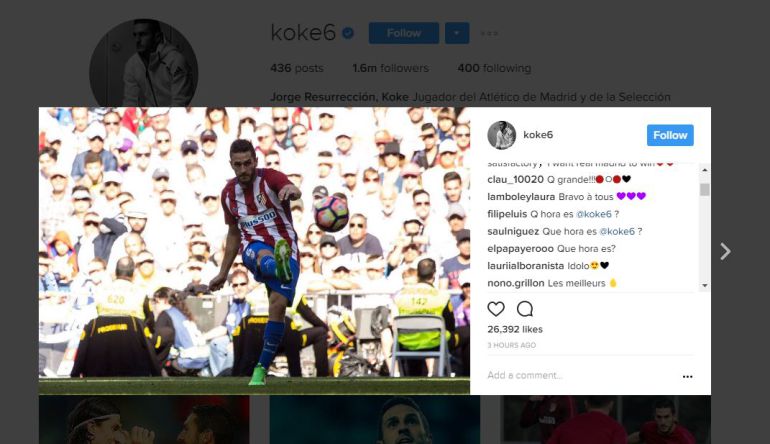 La foto de Koke junto a los mensajes de Filipe Luis y Saúl La foto de Koke junto a los mensajes de Filipe Luis y Saúl