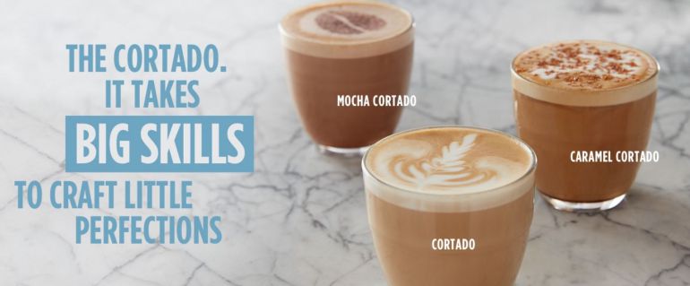 Imagen promocional de los tres tipos de cortado en una cadena de Reino Unido Imagen promocional de los tres tipos de cortado en una cadena de Reino Unido