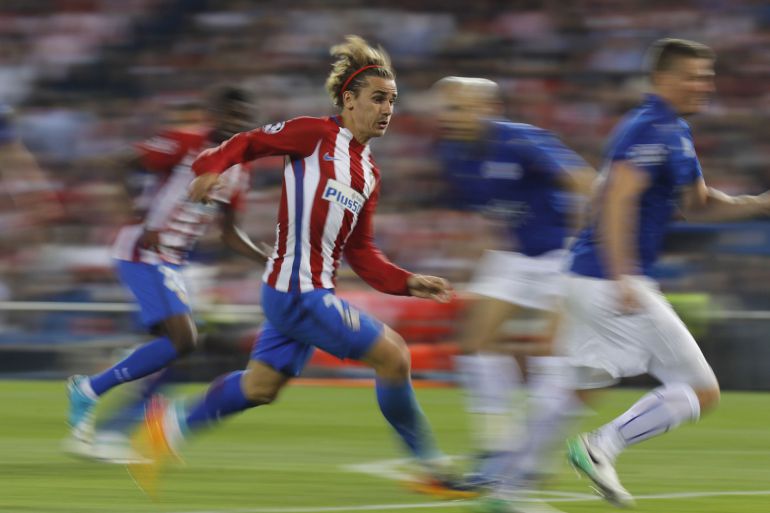 Antoine Griezmann, durante el partido de ida de cuartos de final de la Liga de Campeones que Atlético de Madrid y Leicester. Antoine Griezmann, durante el partido de ida de cuartos de final de la Liga de Campeones que Atlético de Madrid y Leicester.