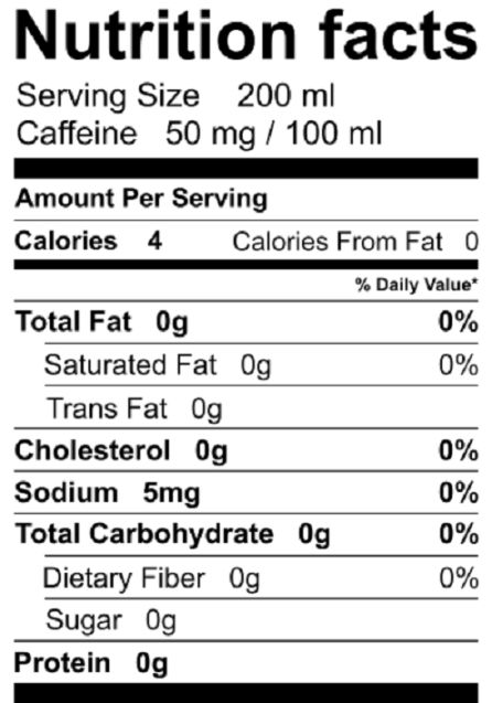 Información nutricional de Clear Coffee. Información nutricional de Clear Coffee.
