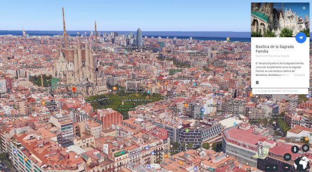 Vista de Barcelona con el botón 3D. Vista de Barcelona con el botón 3D.