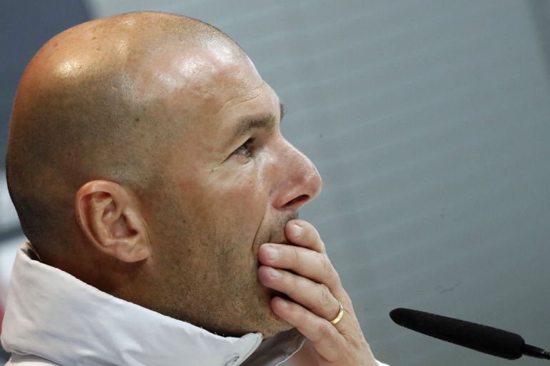 El entrenador del Real Madrid, Zinedine Zidane, durante la rueda de prensa. El entrenador del Real Madrid, Zinedine Zidane, durante la rueda de prensa.
