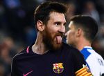 BARCELONA, SPAIN - APRIL 29: Lionel Messi of FC Barcelona celebrates after his team mate Ivan Rakitic (Not in picture) of FC Barcelona scored his team's second goal during the La Liga match between RCD Espanyol and FC Barcelona at the RCDE Stadium on April 29, 2017 in Barcelona, Spaain. (Photo by David Ramos/Getty Images)