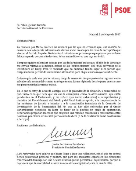La respuesta del PSOE a Podemos. La respuesta del PSOE a Podemos.