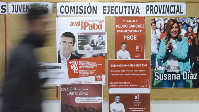 Cartelería de las primarias del PSOE en la que aparecen Patxi López, Pedro Sánchez y Susana Díaz. Cartelería de las primarias del PSOE en la que aparecen Patxi López, Pedro Sánchez y Susana Díaz.