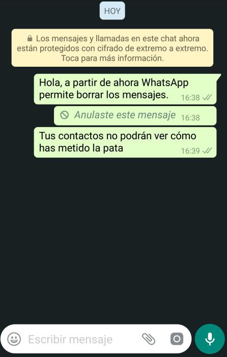 WhatsApp ya permite borrar mensajes. WhatsApp ya permite borrar mensajes.