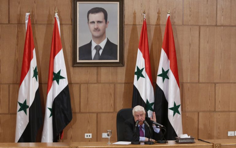 El ministro sirio de Asuntos Exteriores, Walid al Mualem, ofrece una rueda de prensa en Damasco, Siria El ministro sirio de Asuntos Exteriores, Walid al Mualem, ofrece una rueda de prensa en Damasco, Siria